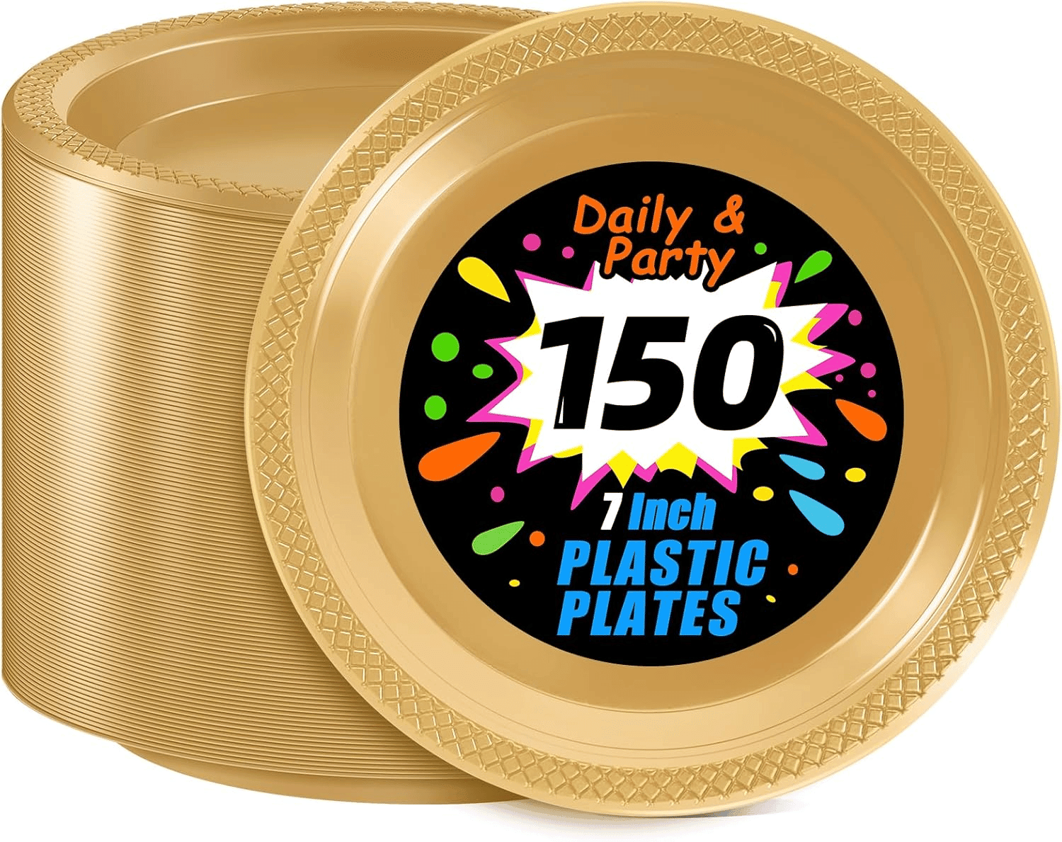 Gold 7inch Disposable Dinner Plates for Party (150 Pieces) — view 1