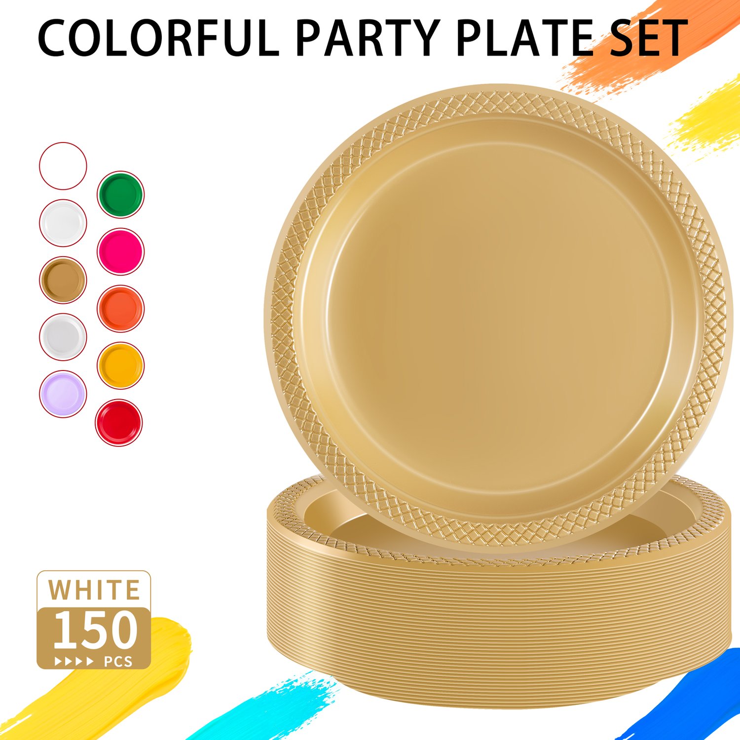 Gold 7inch Disposable Dinner Plates for Party (150 Pieces) — view 4