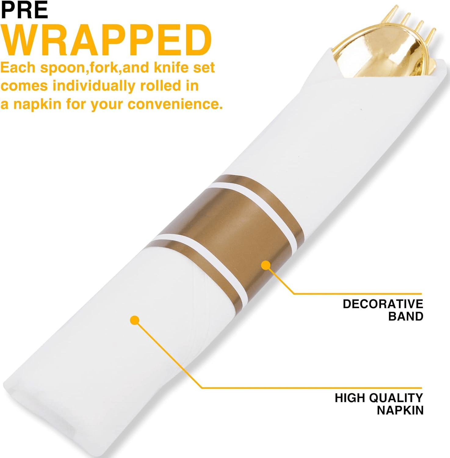 Gold Hammered Pre Rolled Plastic Silverware Sets — view 8