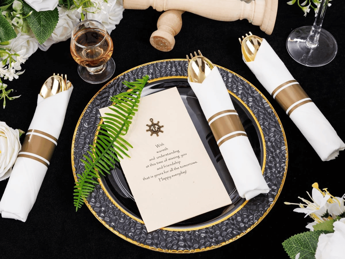 Gold Hammered Pre Rolled Plastic Silverware Sets — view 10