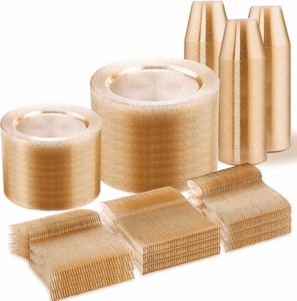 Gold Glitter Disposable Dinnerware Set — view 1