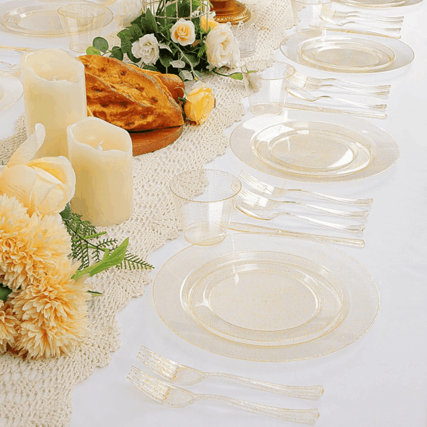 Gold Glitter Disposable Dinnerware Set — view 2
