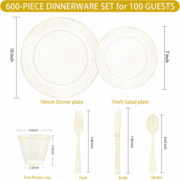 Gold Glitter Disposable Dinnerware Set — view 3
