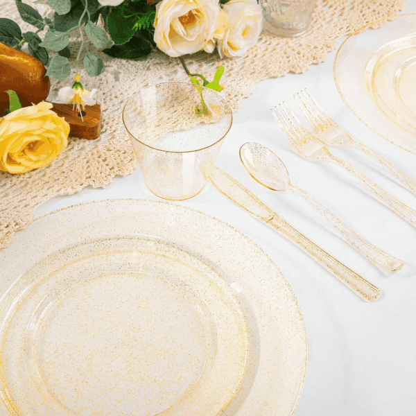 Gold Glitter Disposable Dinnerware Set — view 4