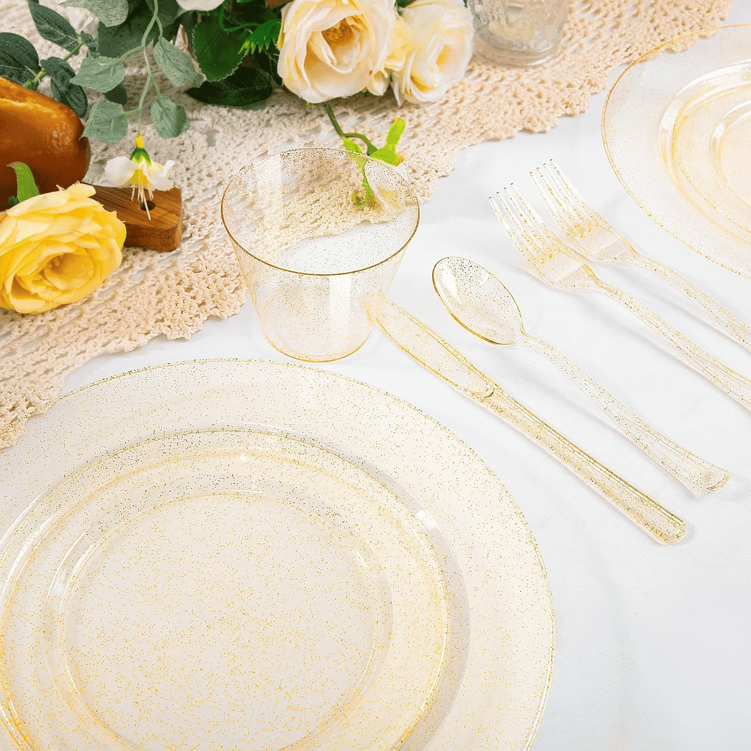 Gold Glitter Disposable Dinnerware Set — view 4