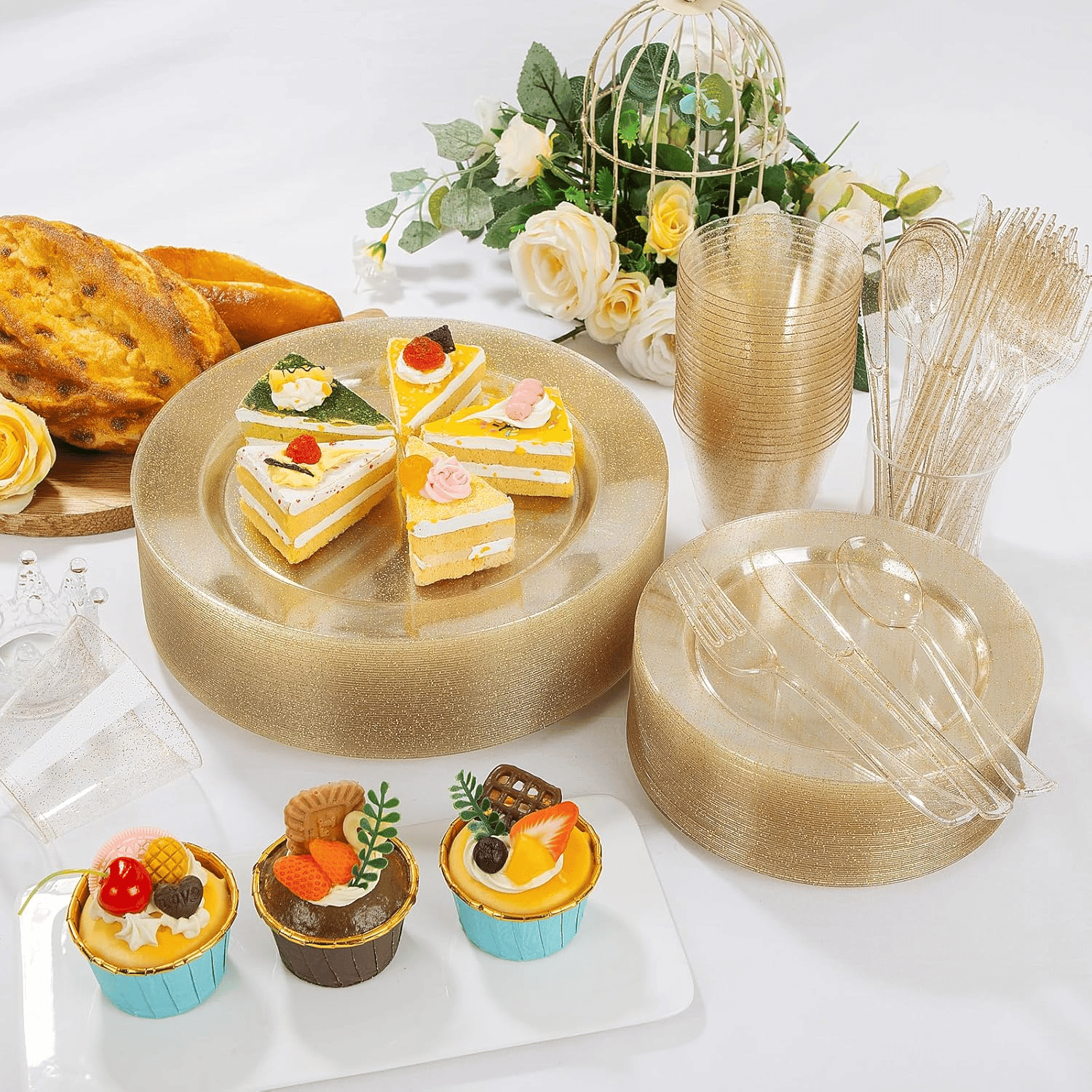 Gold Glitter Disposable Dinnerware Set — view 5