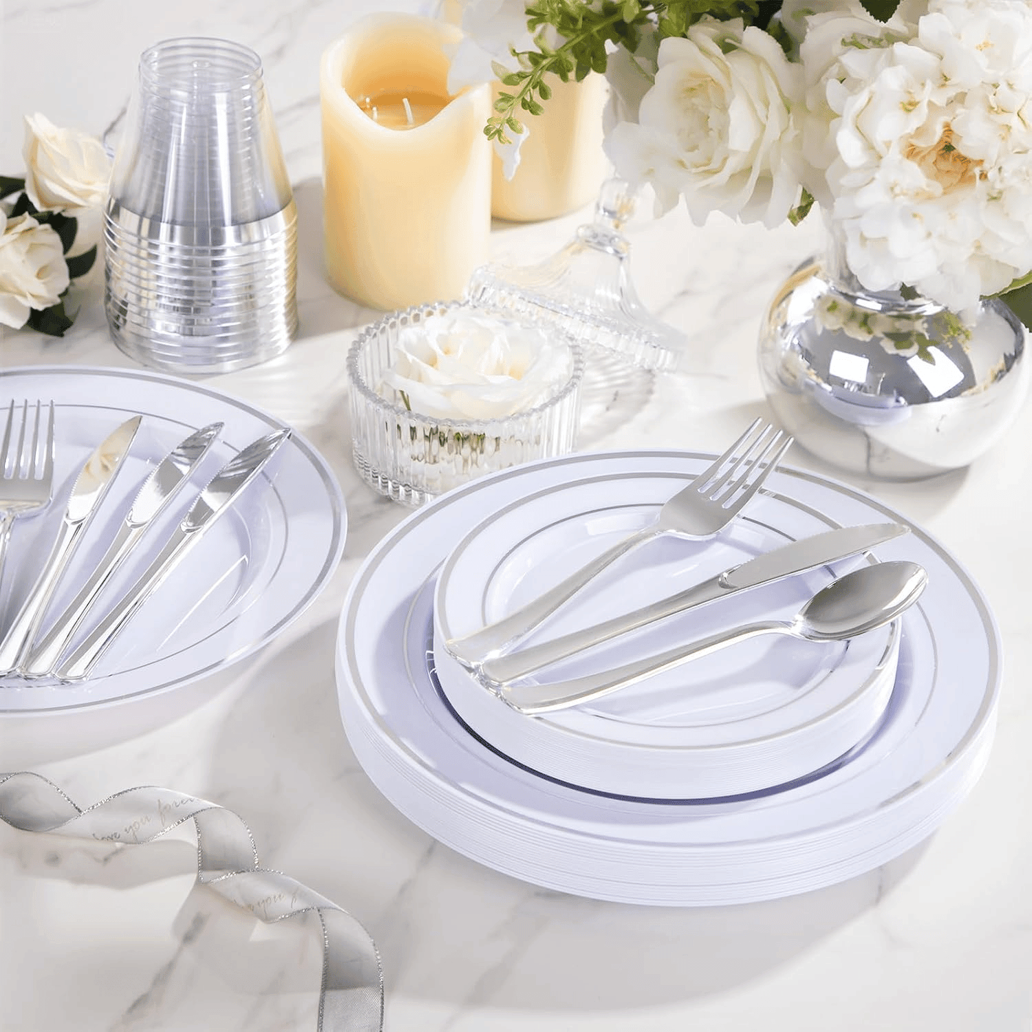 Silver Disposable Dinnerware Set — view 5