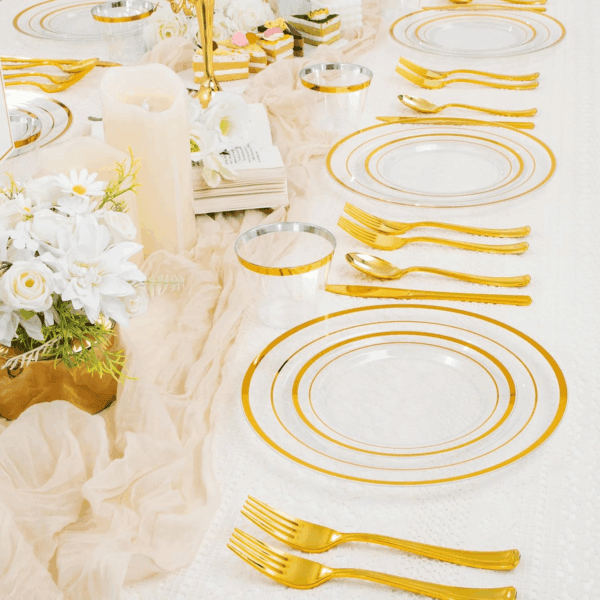 Clear Gold Disposable Dinnerware Set — view 2