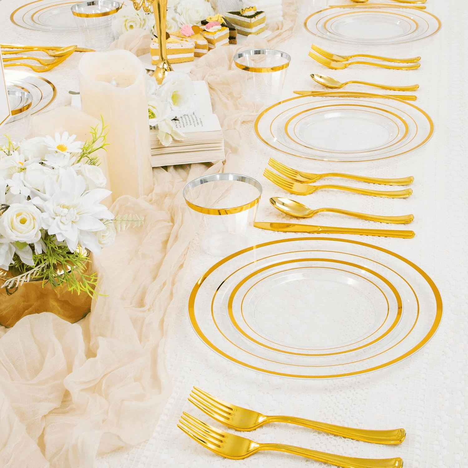 Clear Gold Disposable Dinnerware Set — view 2