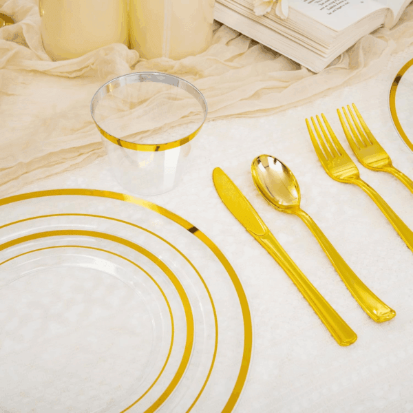 Clear Gold Disposable Dinnerware Set — view 4
