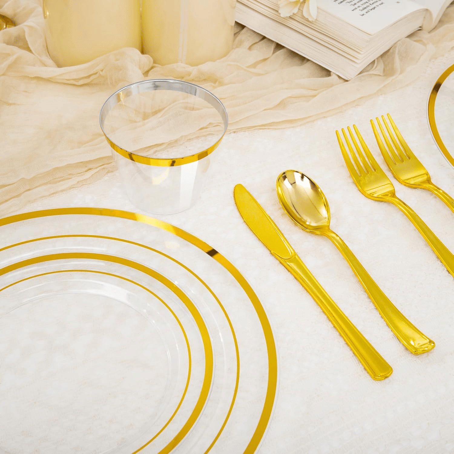 Clear Gold Disposable Dinnerware Set — view 4