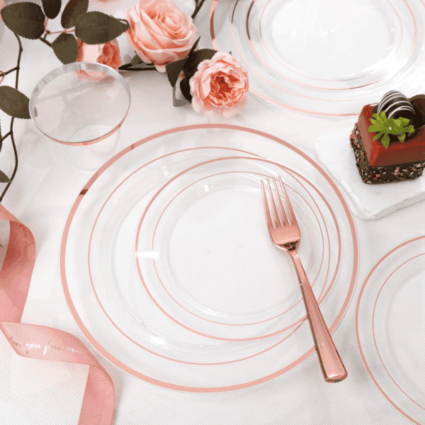 Clear Rose Gold Deluxe Disposable Dinnerware Set — view 8