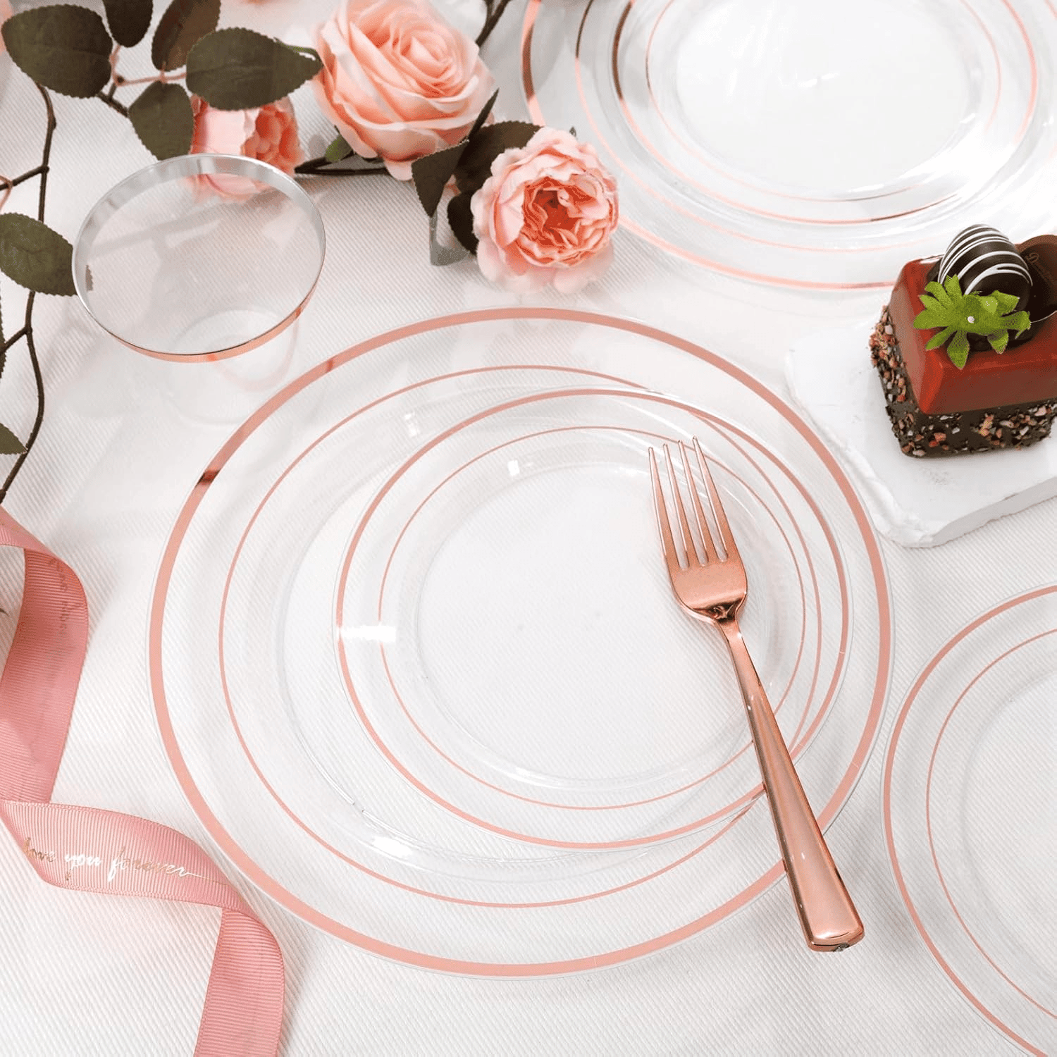 Clear Rose Gold Deluxe Disposable Dinnerware Set — view 8
