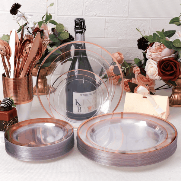 Clear Rose Gold Deluxe Disposable Dinnerware Set — view 9