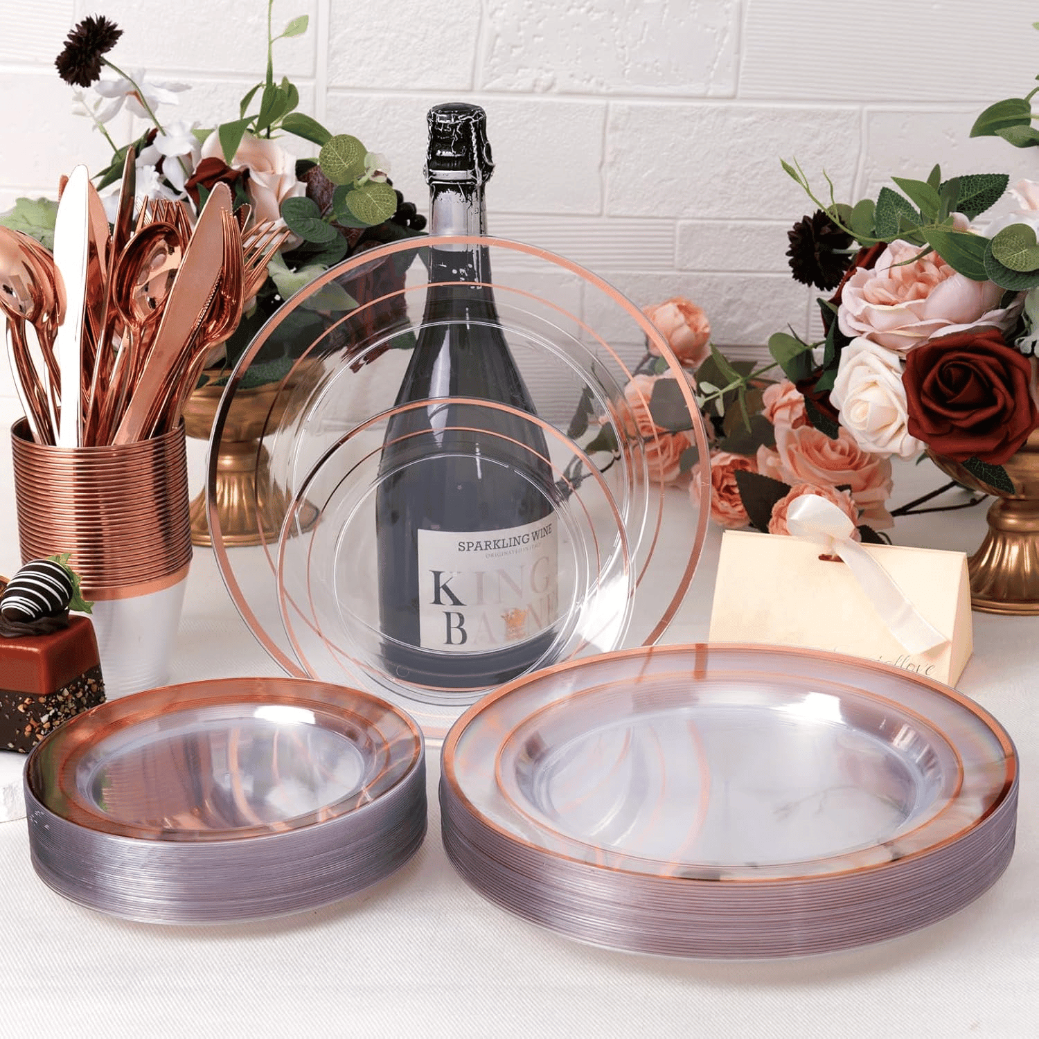 Clear Rose Gold Deluxe Disposable Dinnerware Set — view 9