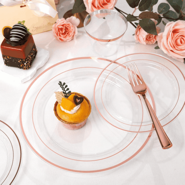 Clear Rose Gold Deluxe Disposable Dinnerware Set — view 10