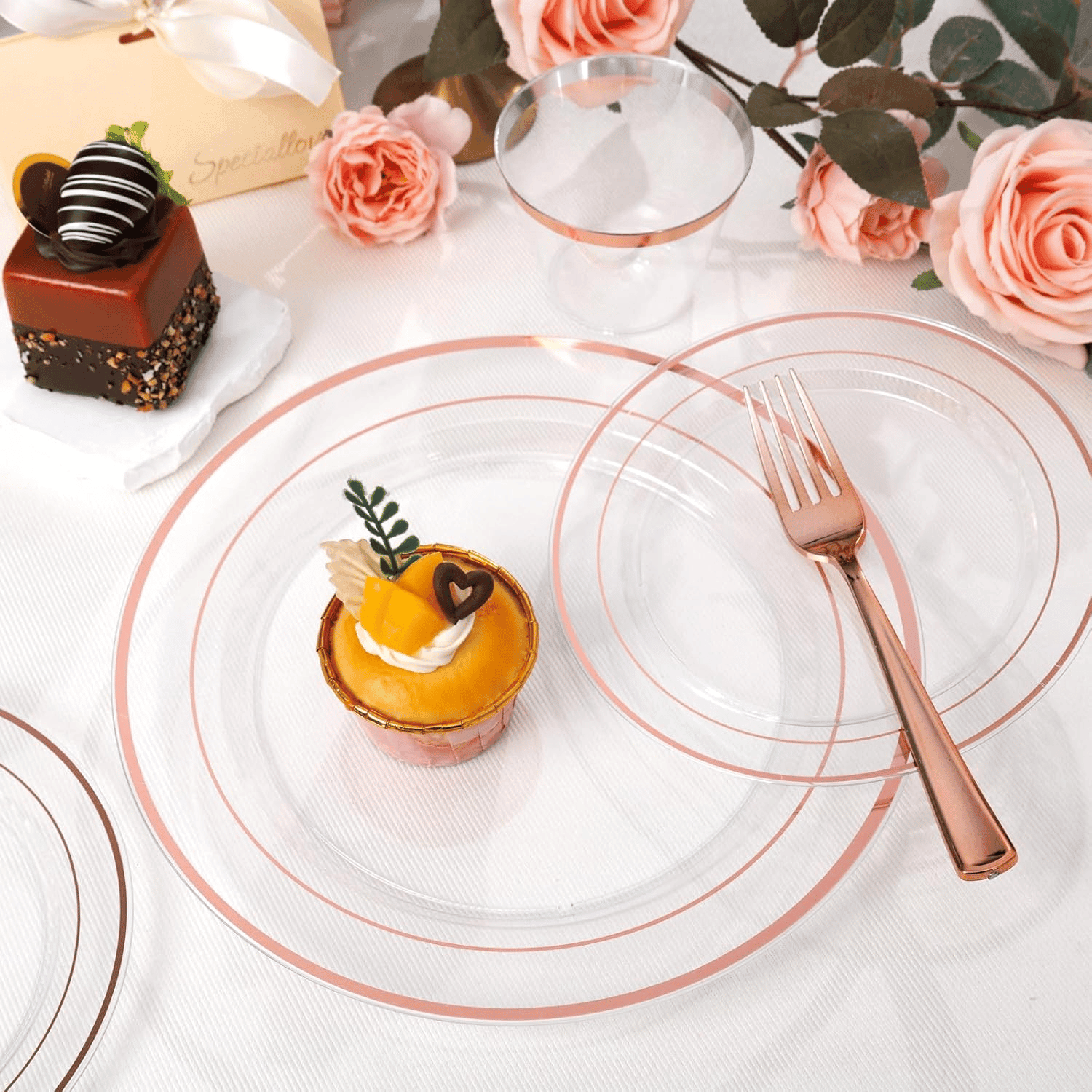 Clear Rose Gold Deluxe Disposable Dinnerware Set — view 10