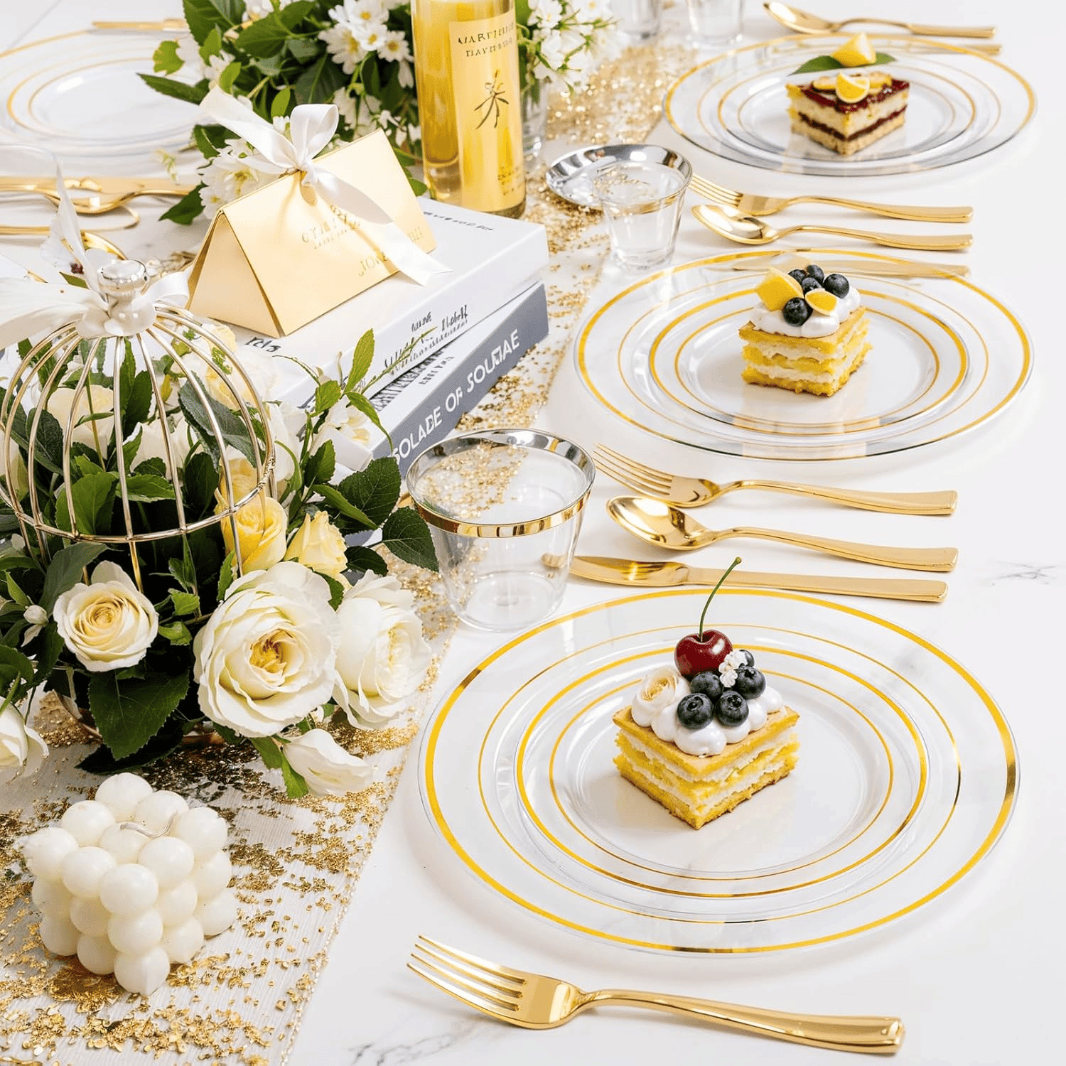 Clear Gold Deluxe Disposable Dinnerware Set — view 8