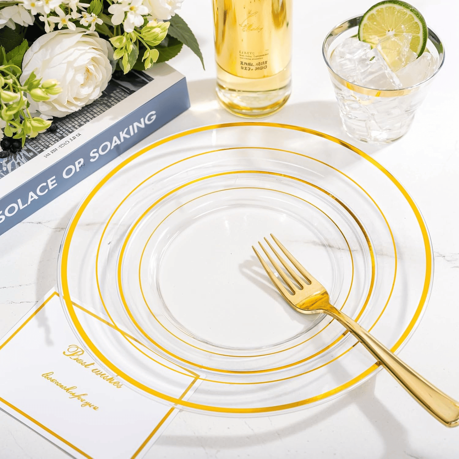 Clear Gold Deluxe Disposable Dinnerware Set — view 9