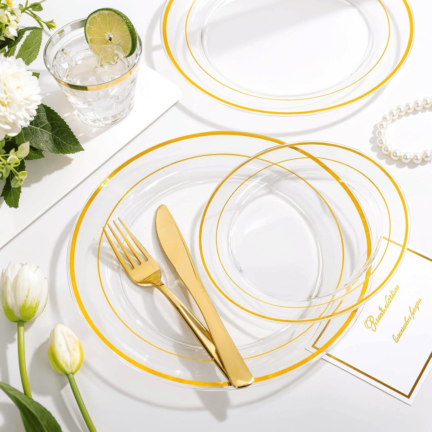 Clear Gold Deluxe Disposable Dinnerware Set — view 10