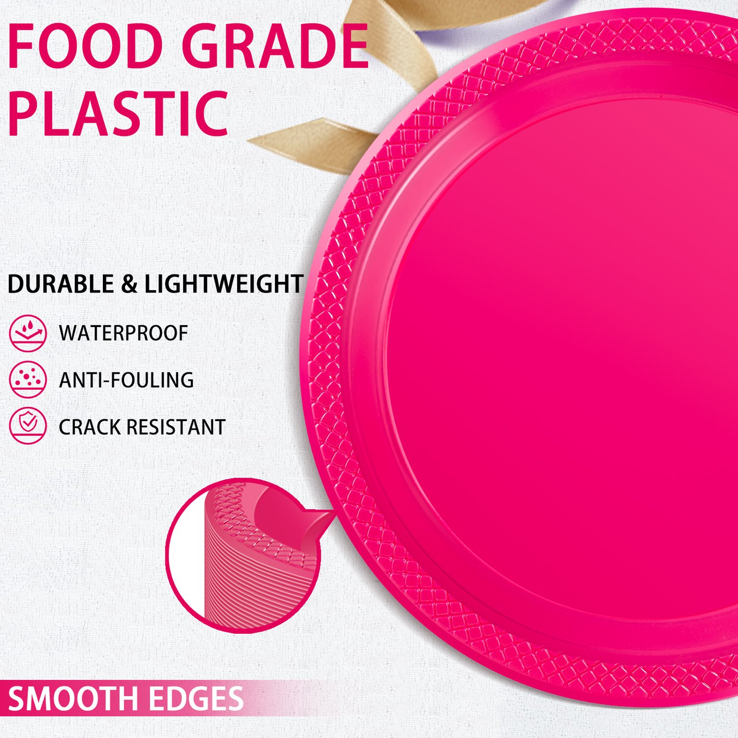 Hot Pink 7inch Disposable Dinner Plates for Party (150 Pieces) — view 3