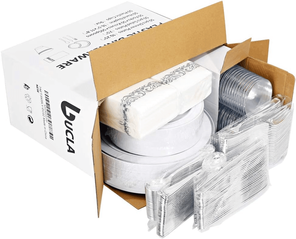 Silver Deluxe Disposable Dinnerware Set with Napkins — view 8