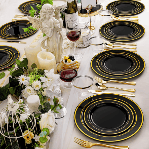 Black & Gold Deluxe Disposable Dinnerware Set — view 8