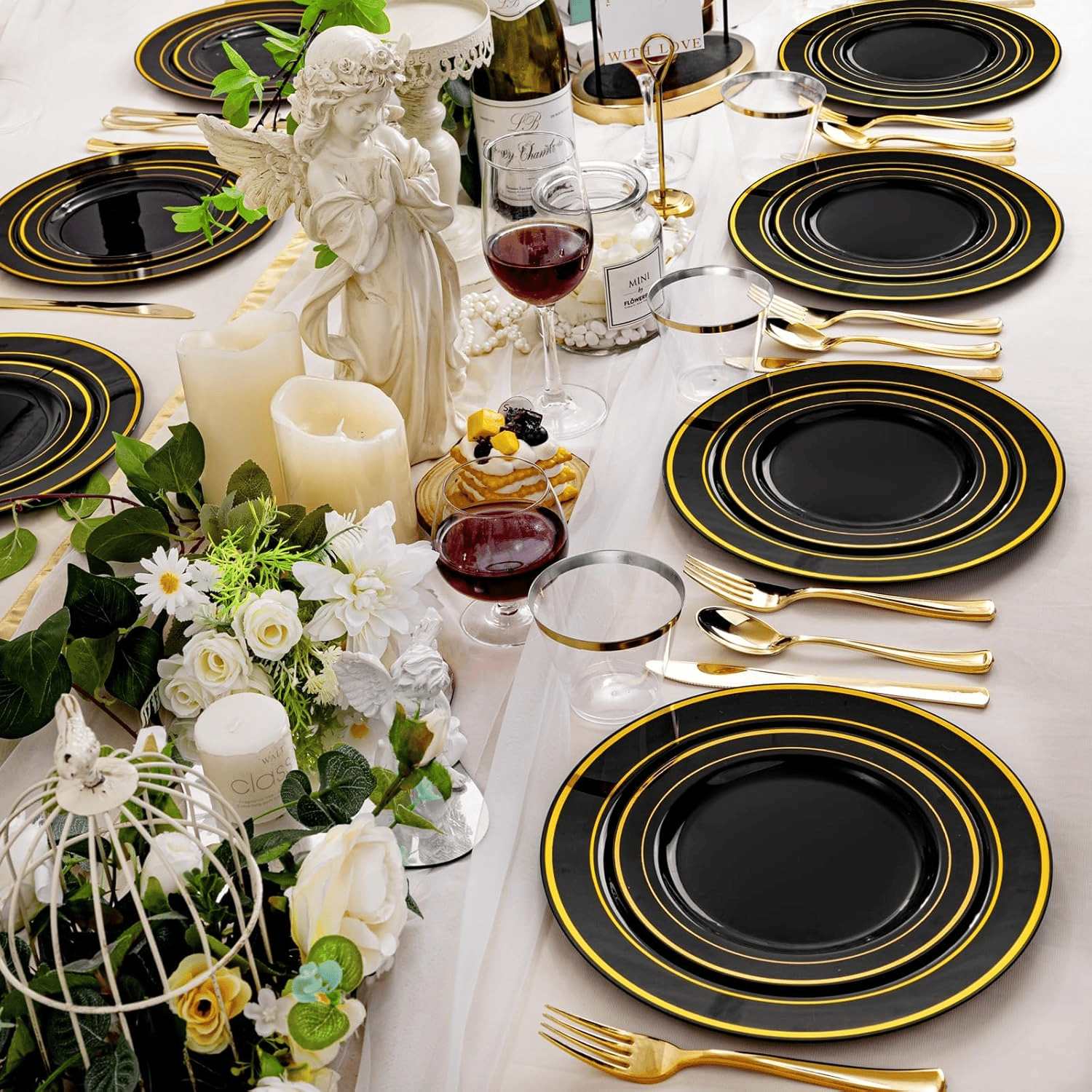 Black Gold Trim Deluxe Disposable Dinnerware Set — view 8