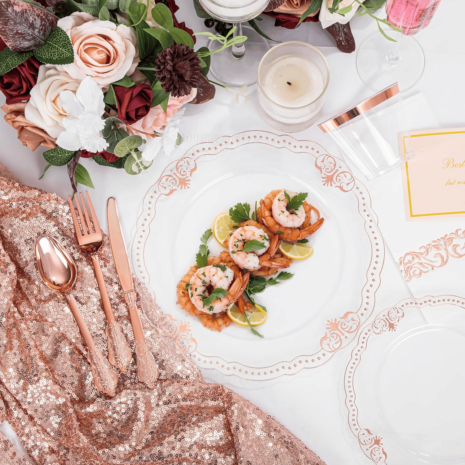 Fancy Clear Rose Gold Dinnerware Set — view 9