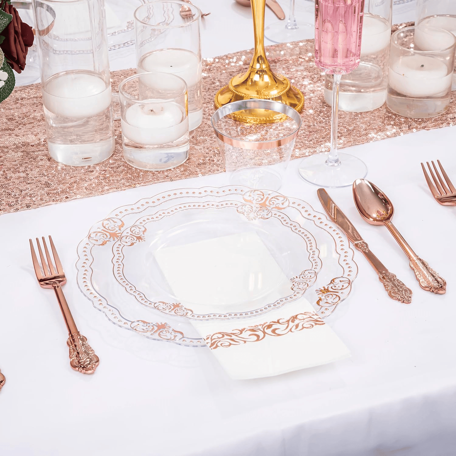 Fancy Clear Rose Gold Dinnerware Set — view 10