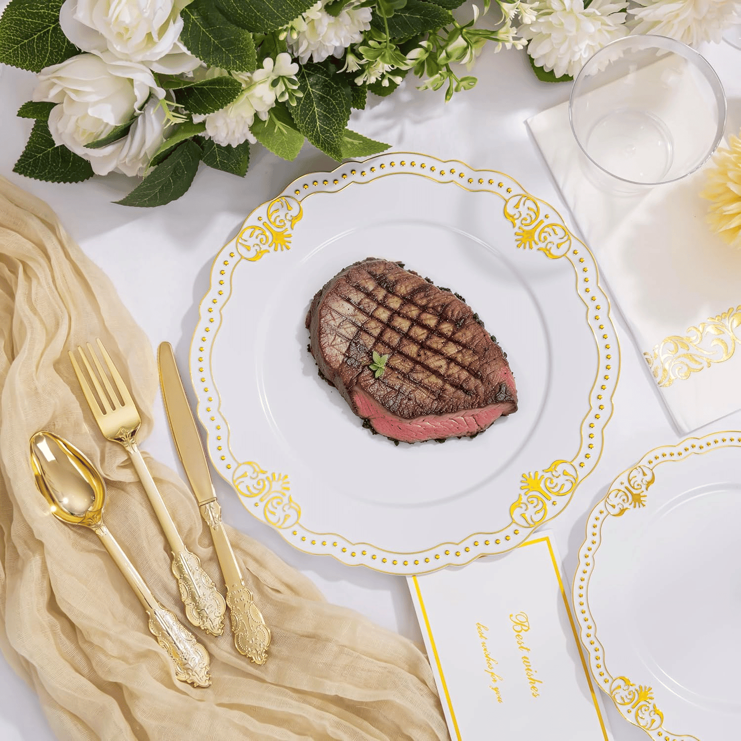 Fancy White And Gold Dinnerware Set — view 10