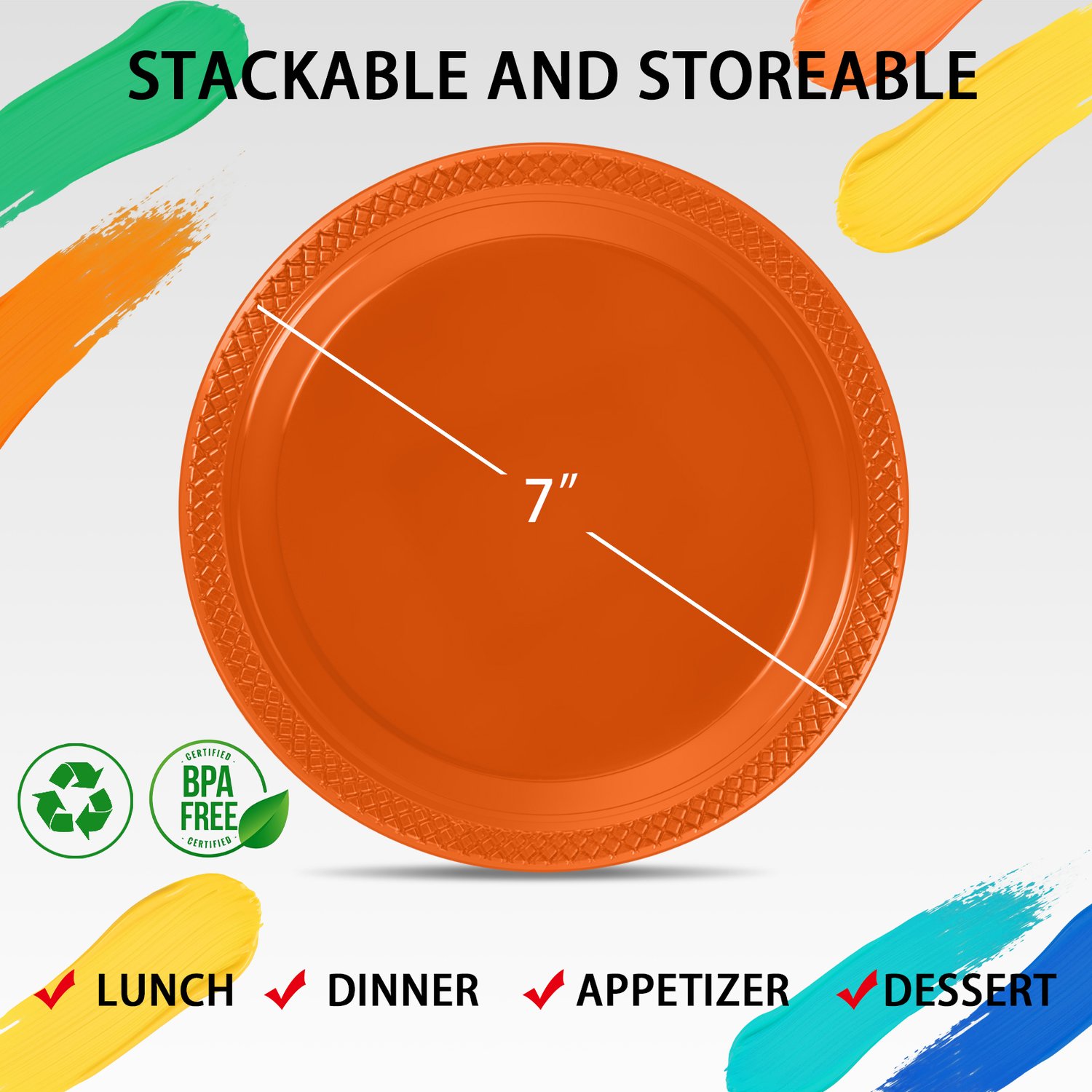 Orange 7inch Disposable Dinner Plates for Party (150 Pieces) — view 2