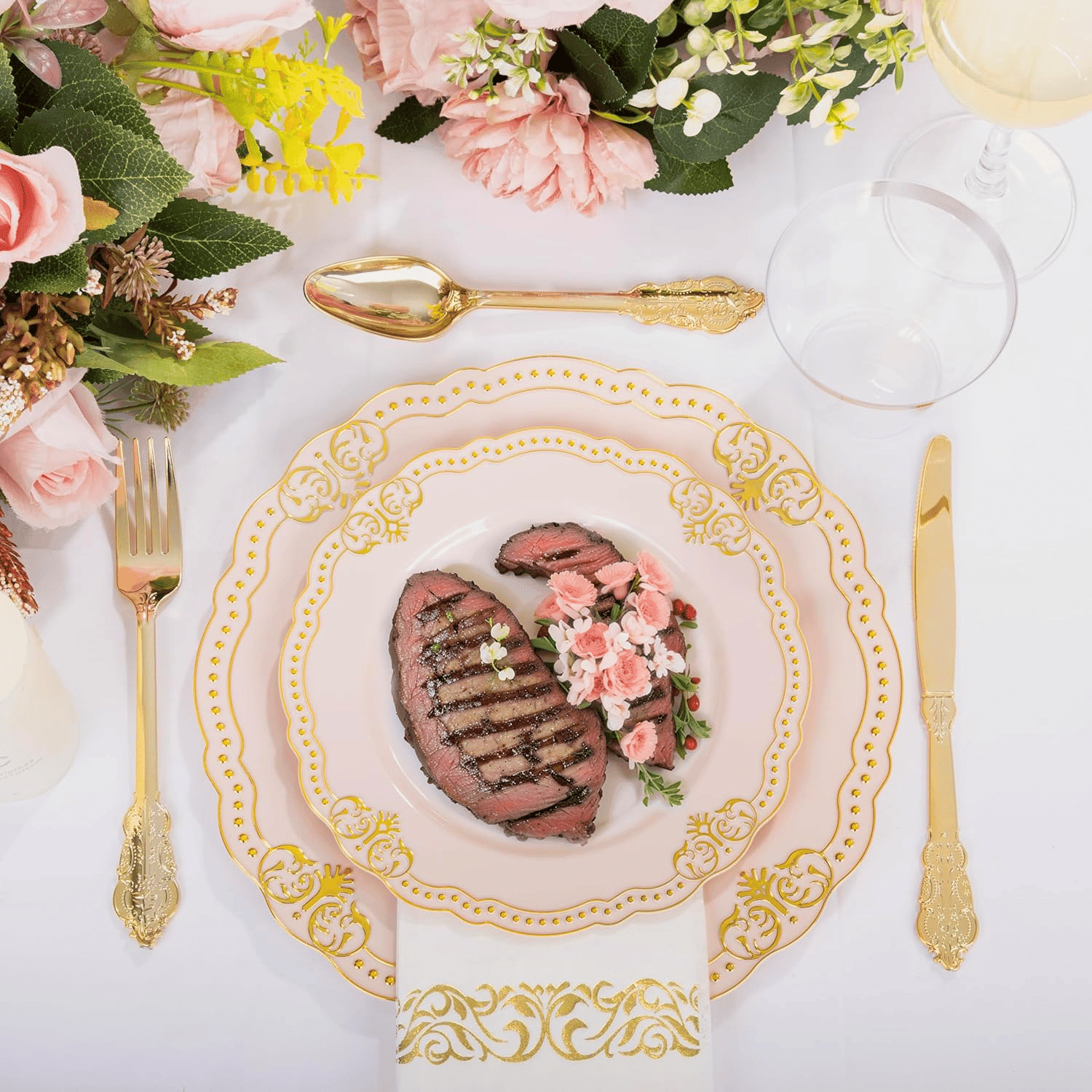Fancy Pink & Gold Dinnerware Set — view 8