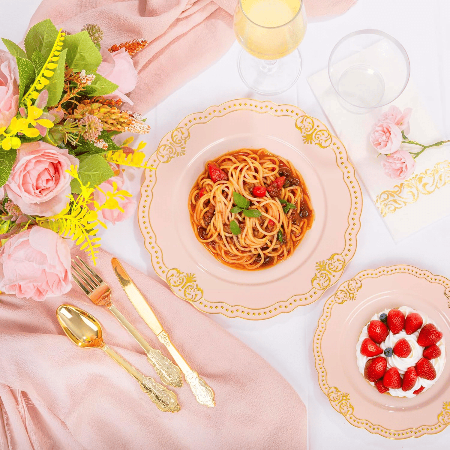 Fancy Pink & Gold Dinnerware Set — view 9