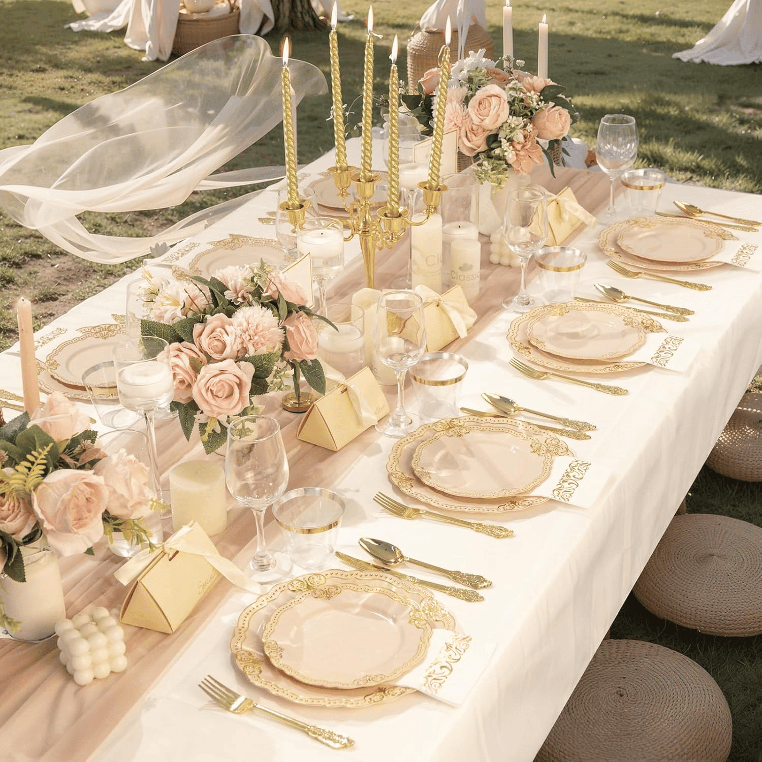 Fancy Pink & Gold Dinnerware Set — view 10