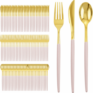 Gold Cutlery Set with Pink Handles — view 2