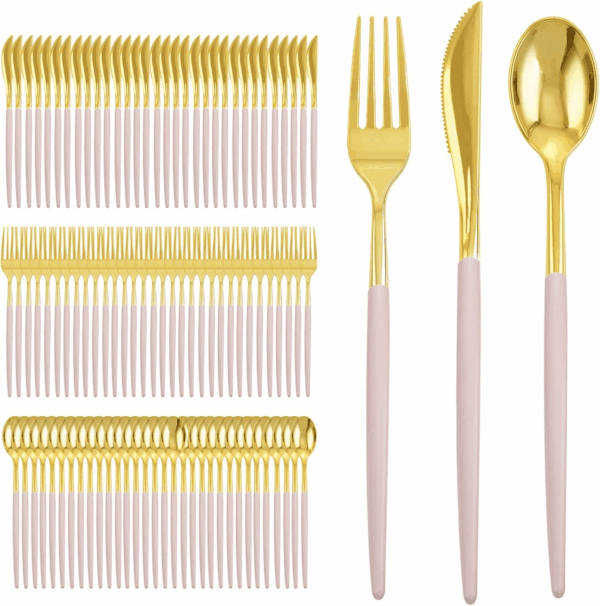 Gold Cutlery Set with Pink Handles — view 2