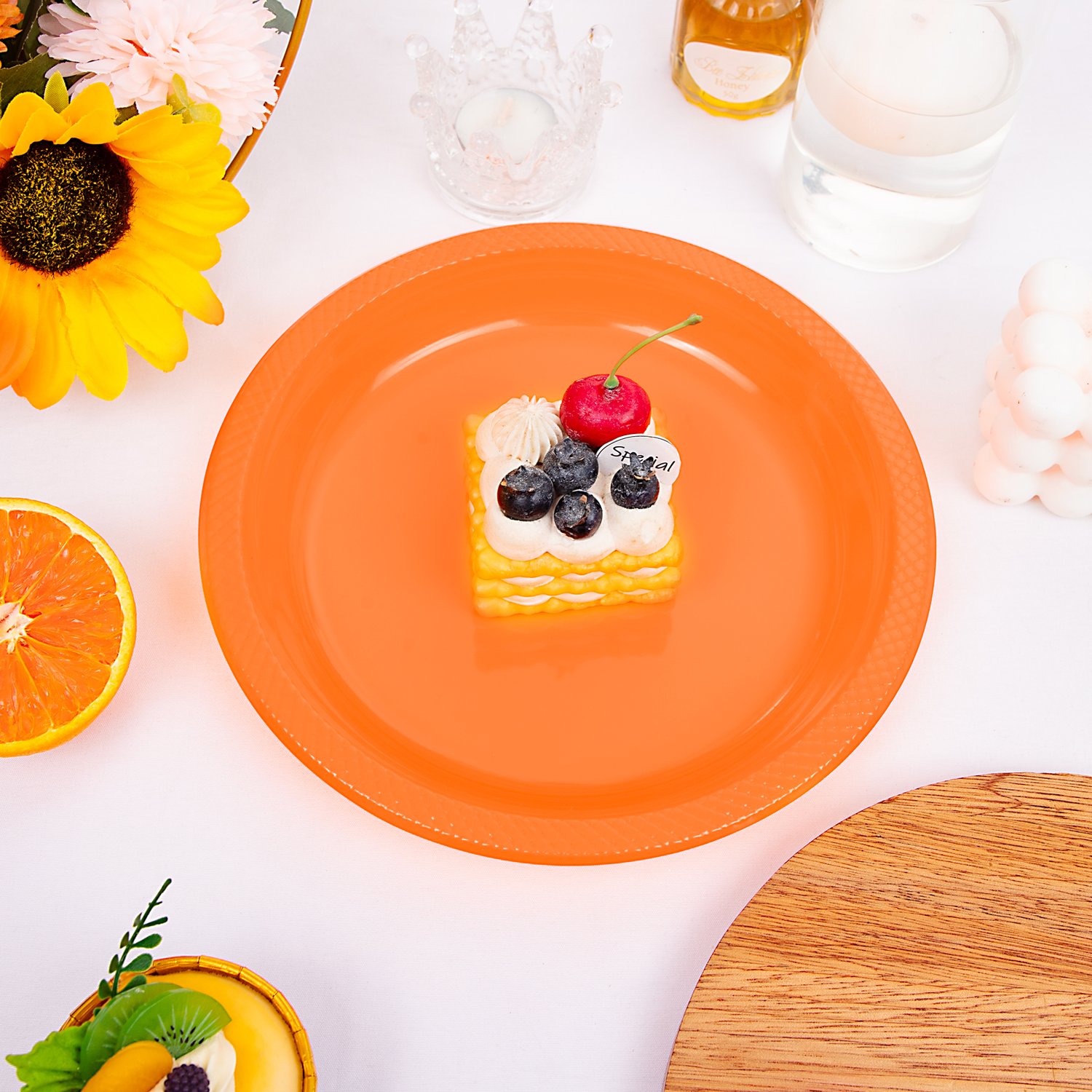 Orange 7inch Disposable Dinner Plates for Party (150 Pieces) — view 6