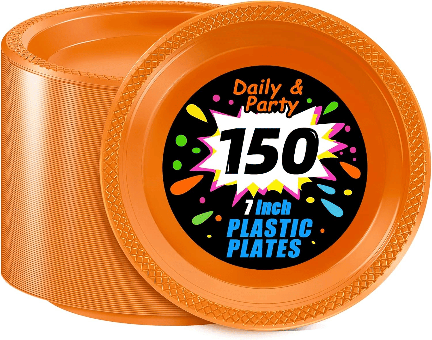 Orange 7inch Disposable Dinner Plates for Party (150 Pieces) — view 1