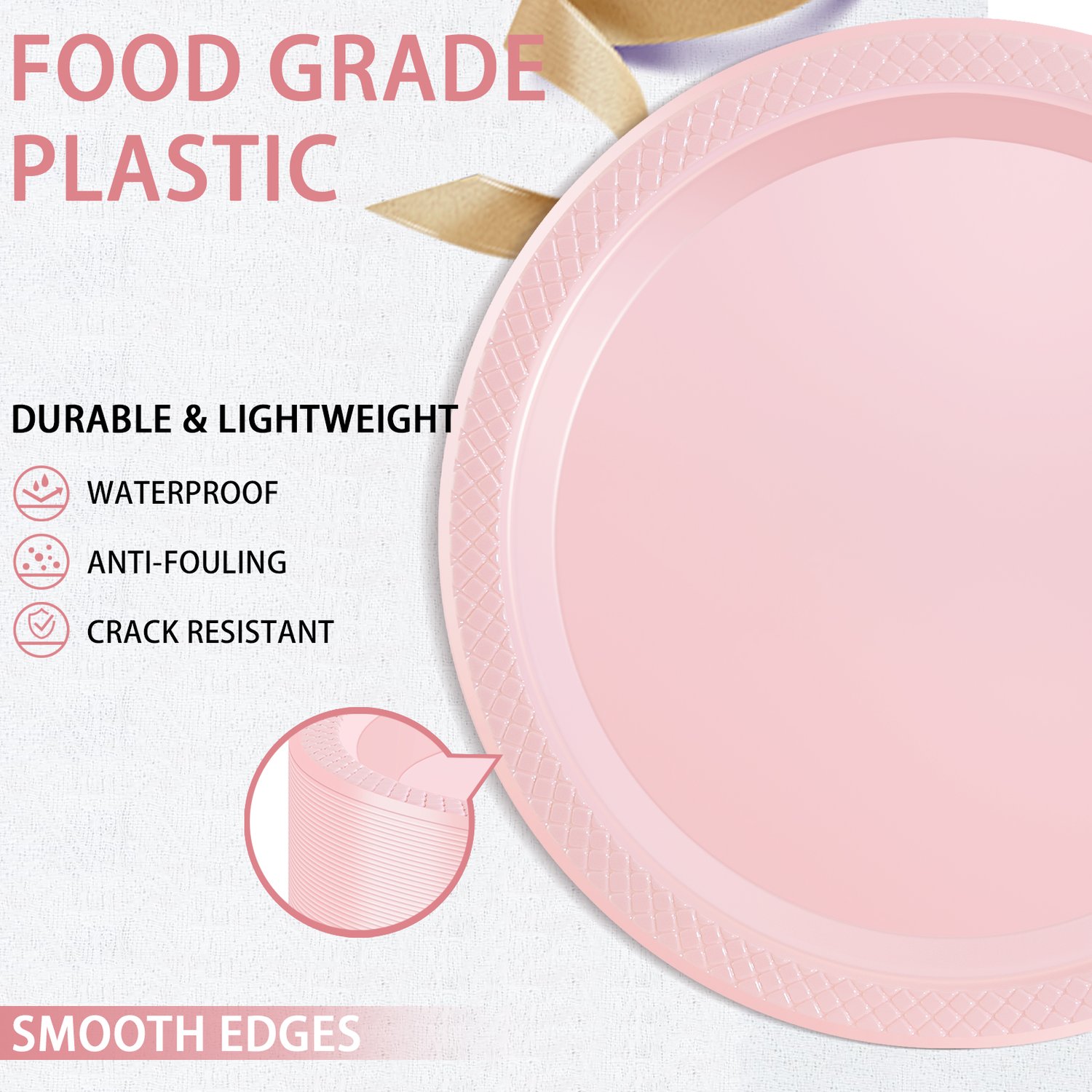 Pink 7inch Disposable Dinner Plates for Party (150 Pieces) — view 3