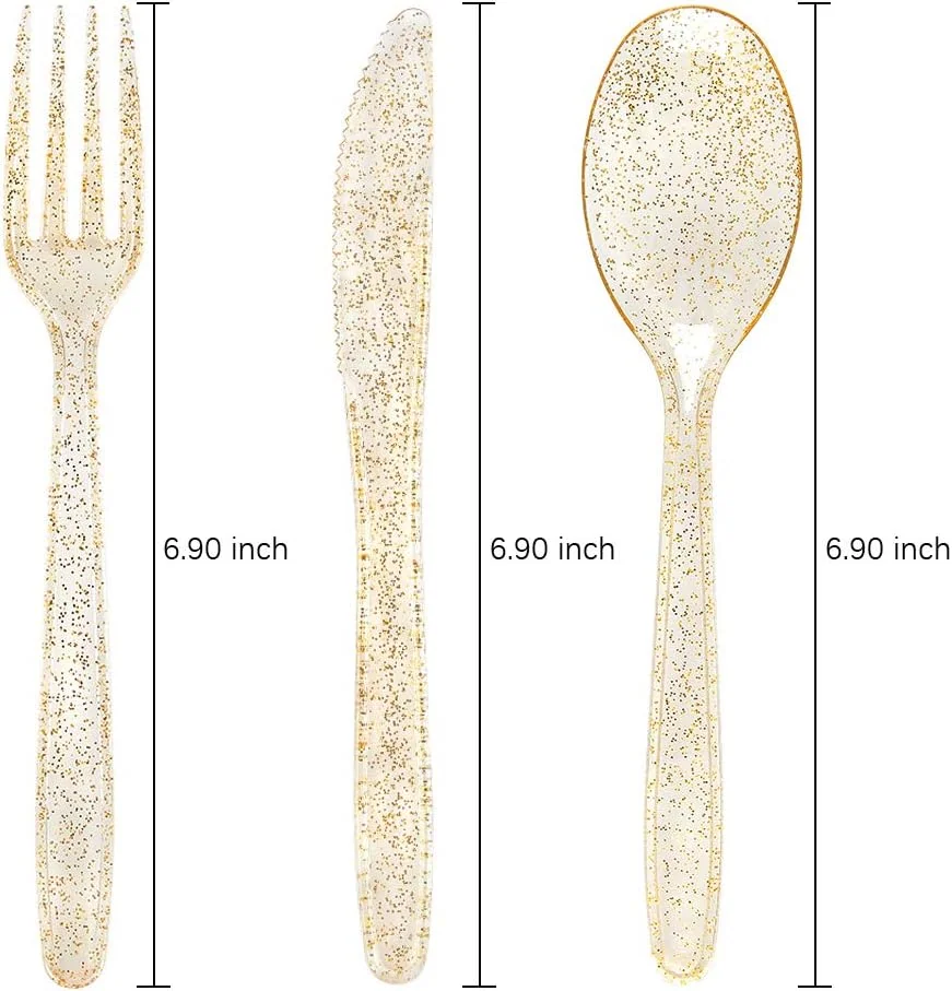 Glitter Plastic Silverware Set (360 Pieces) – Gold Glitter