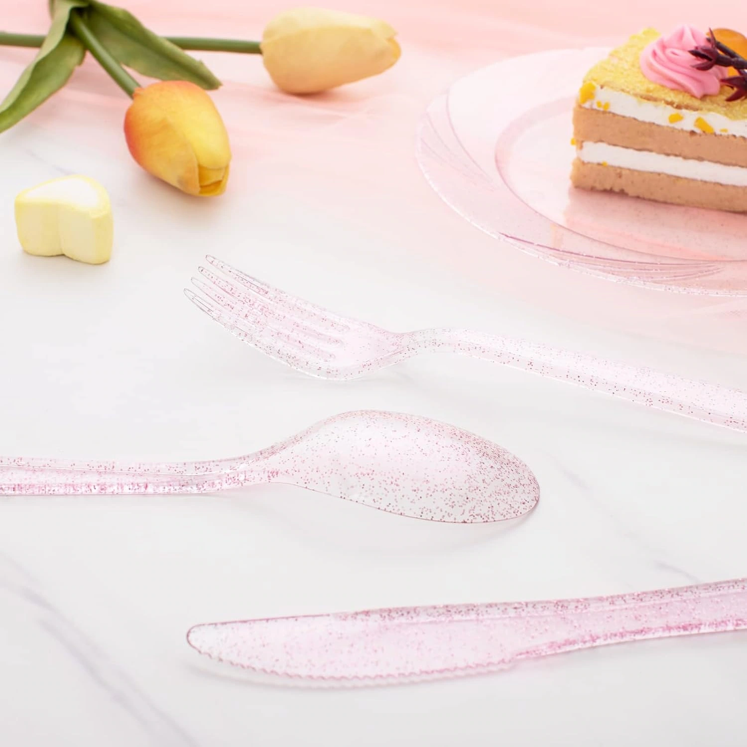 Glitter Plastic Silverware Set (360 Pieces) – Pink Glitter