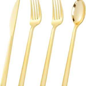 Luxury Plastic Silverware Set (180 Pieces) – Gold, Classic