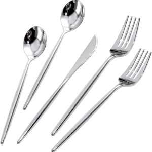 Luxury Plastic Silverware Set (180 Pieces) – Silver, Elegant Silver