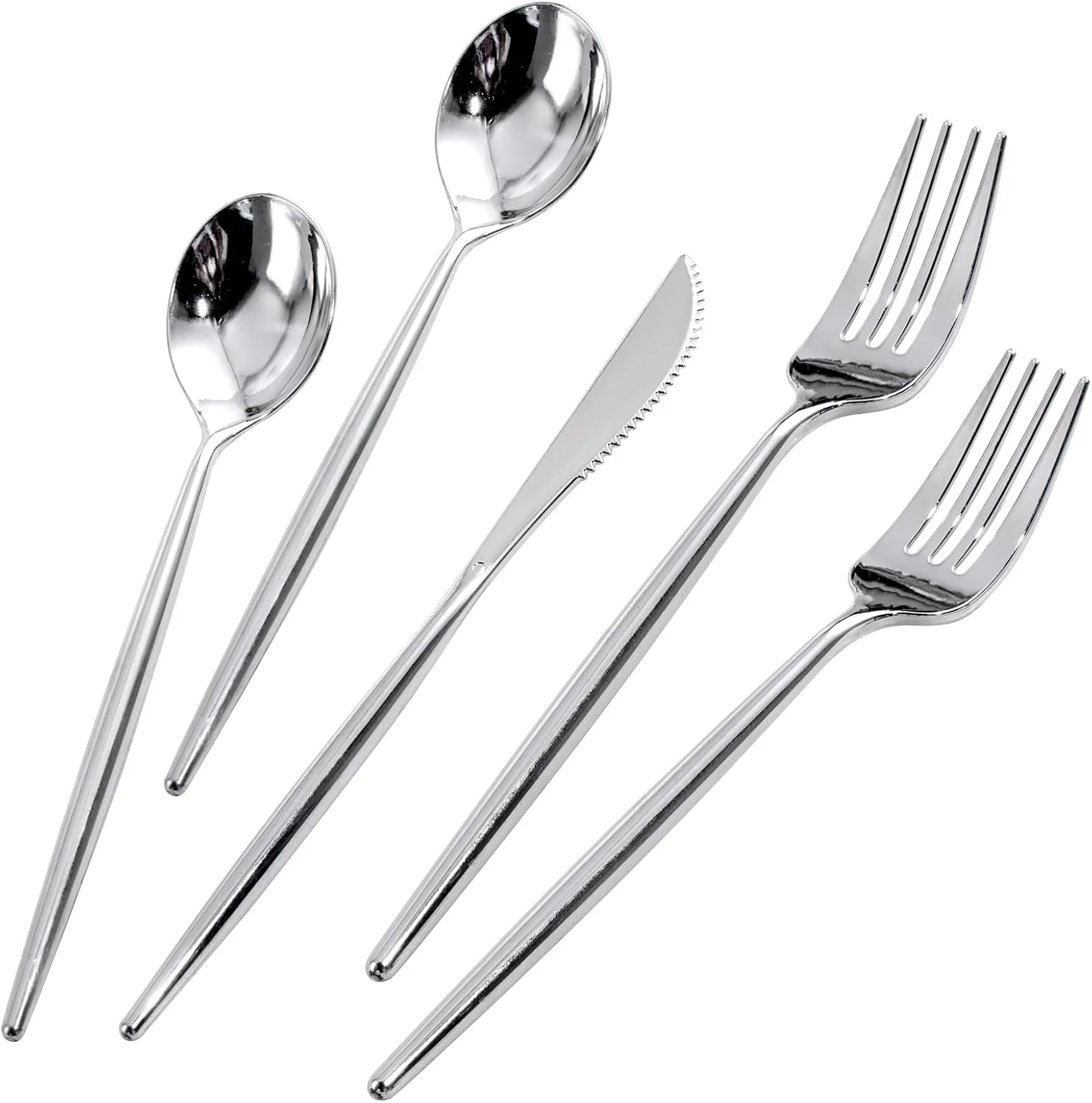 Luxury Plastic Silverware Set (180 Pieces) – Silver, Elegant Silver