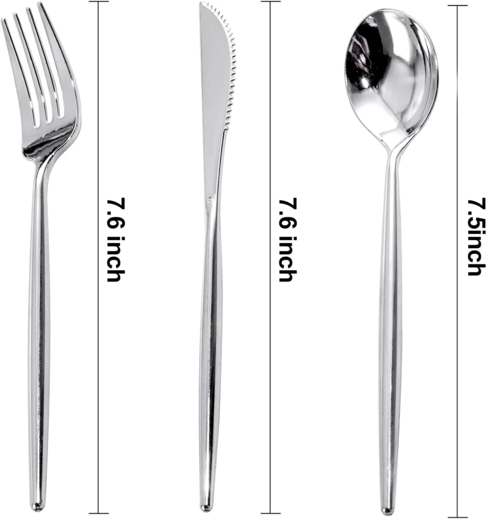 Luxury Plastic Silverware Set (180 Pieces) – Silver, Elegant Silver