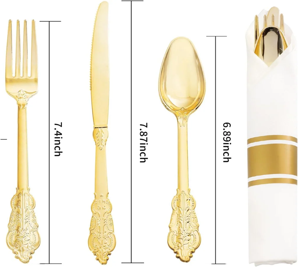 Pre-Rolled Gold Silverware with Napkins (400 Pieces)