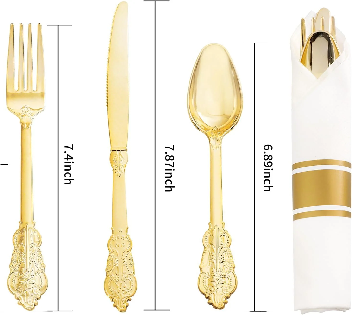 Pre-Rolled Gold Silverware with Napkins (400 Pieces)