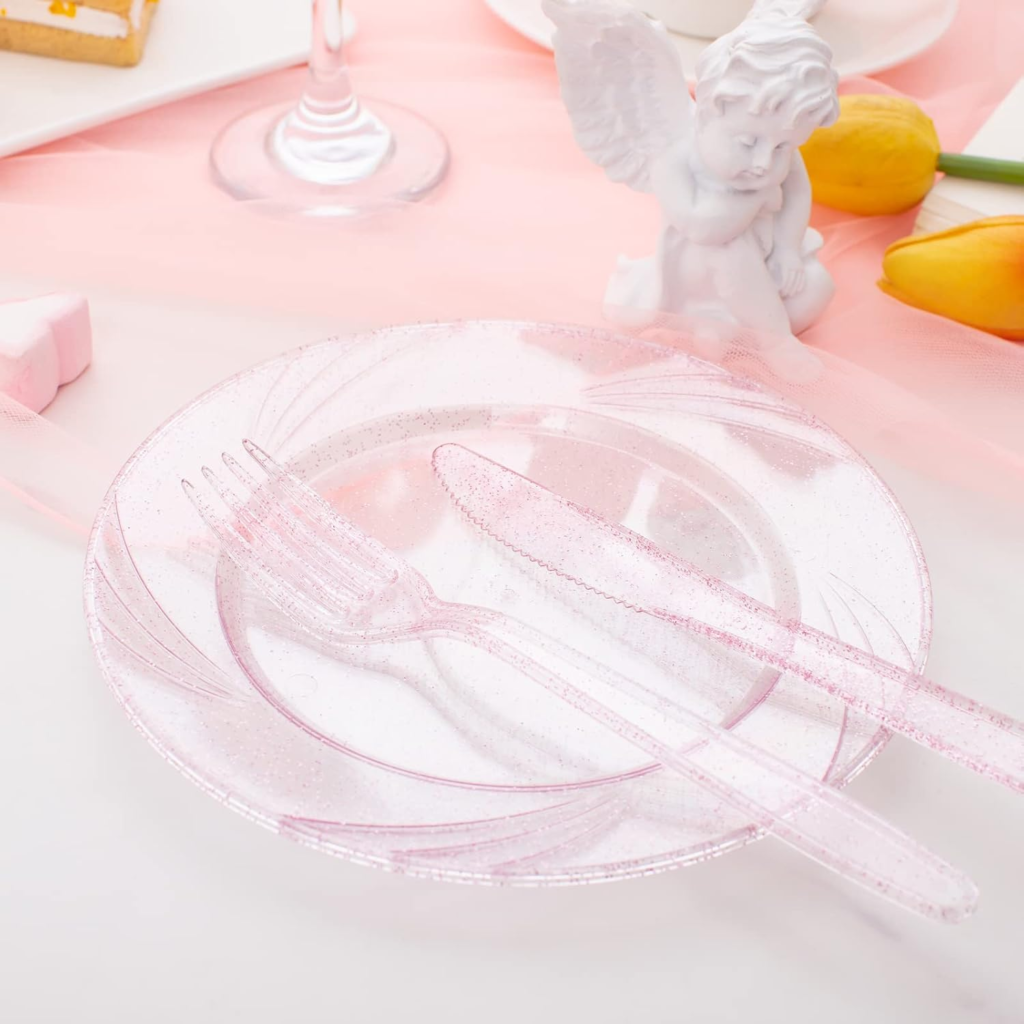 Glitter Plastic Silverware Set (360 Pieces) – Pink Glitter