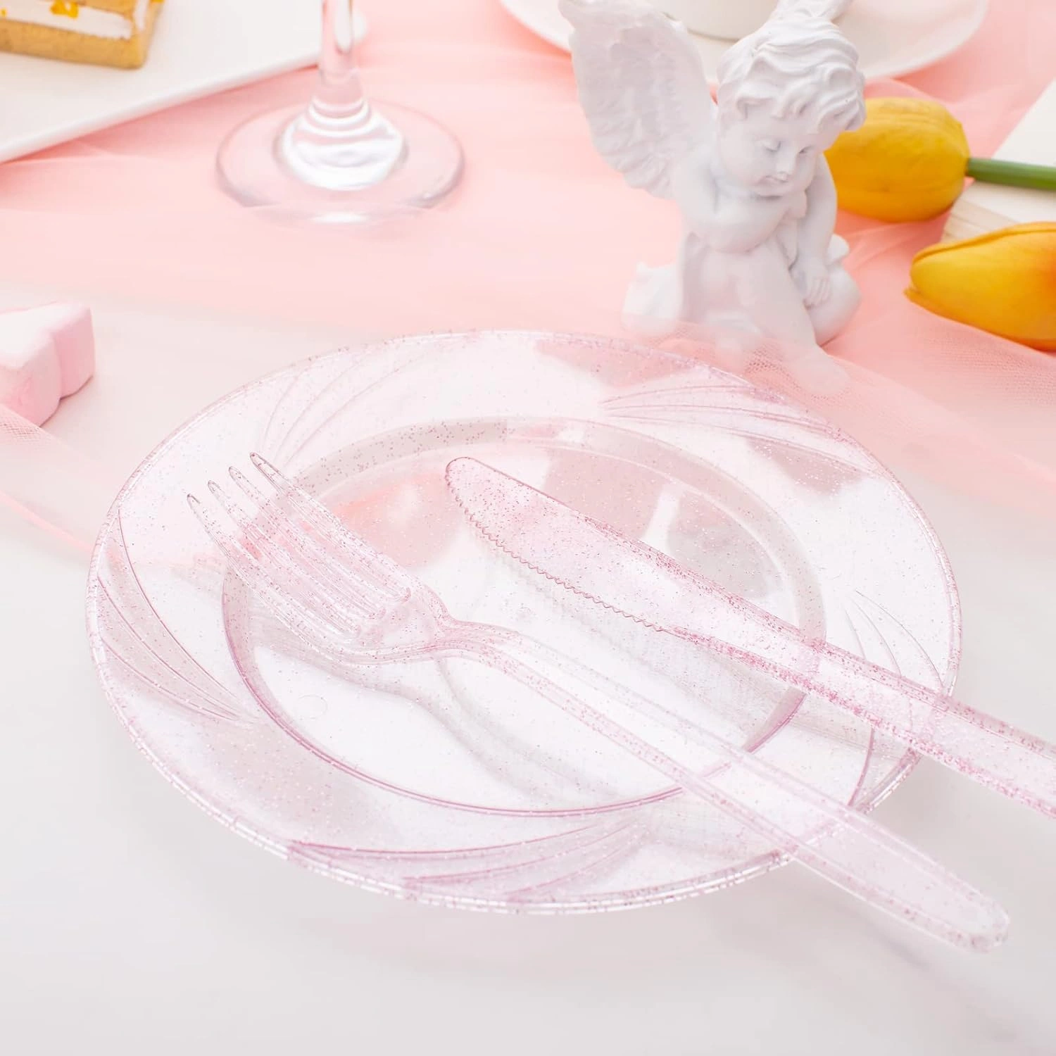 Glitter Plastic Silverware Set (360 Pieces) – Pink Glitter